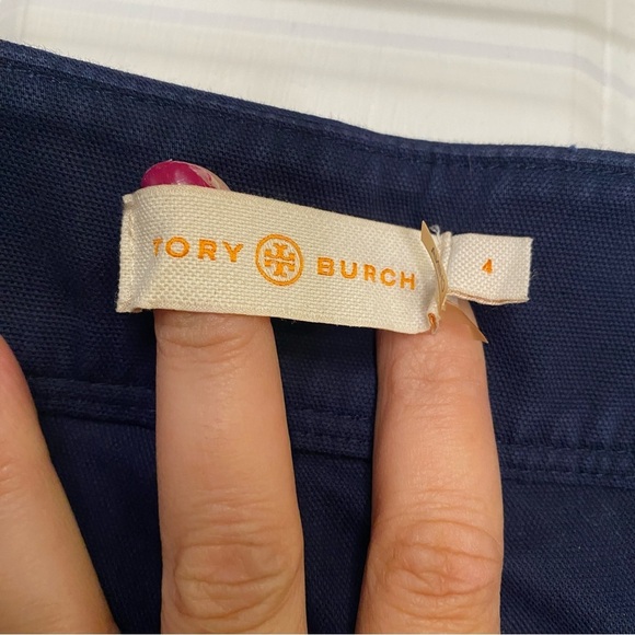 Tory Burch Navy Blue Flared leg Flat Front Gold Button Pants Size 4 - Picture 7 of 7